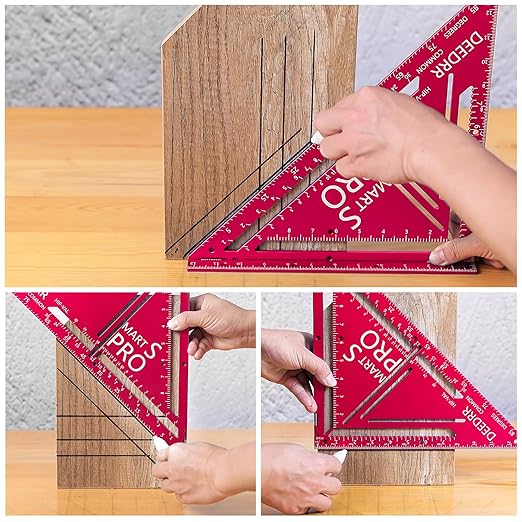 Pro 12 Inch Advanced Carpenter Square-Jig Block -Leve-Accurate Flatwork- Framing Square- Multi-Angle Measuring Tool (90° & 180°) for Carpenters & Architects (Red)