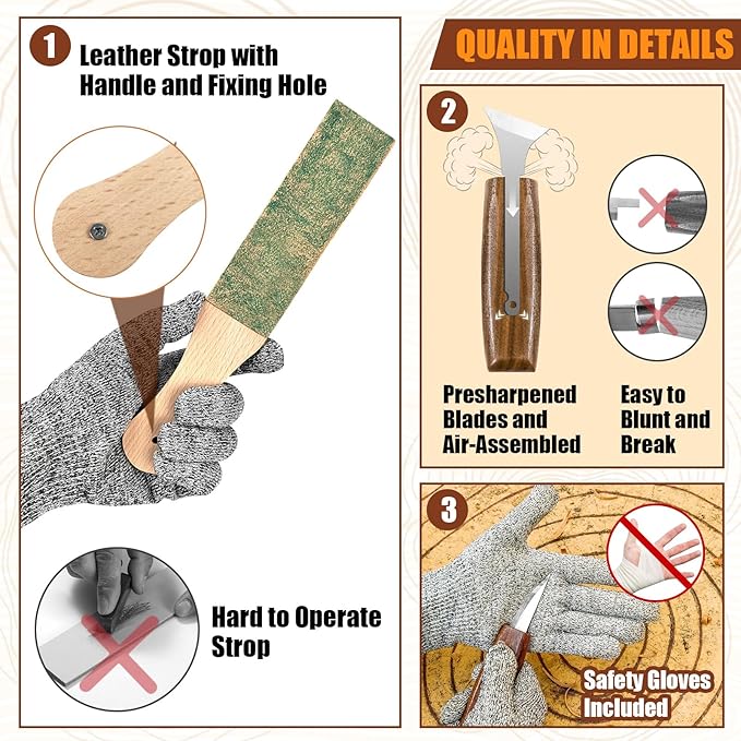 Wood Carving Kit, 44Pcs Wood Carving Tools with 4 Style Templates & 12 Color Paint Set & Bee Wax, Wood Whittling Knives Set 4pcs Whittling Knives & 5pcs Detail Knives for Beginners and Hobbyists