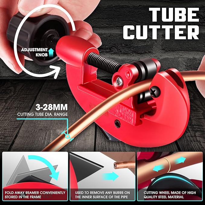 DNA MOTORING 3 in 1 Double Single Flaring Tools Kit, Flare Tool Kit Including 180 Degree Pipe Bender, Tubing Cutter For Copper, Brass, Air Conditioning Pipelines, TOOLS-00544