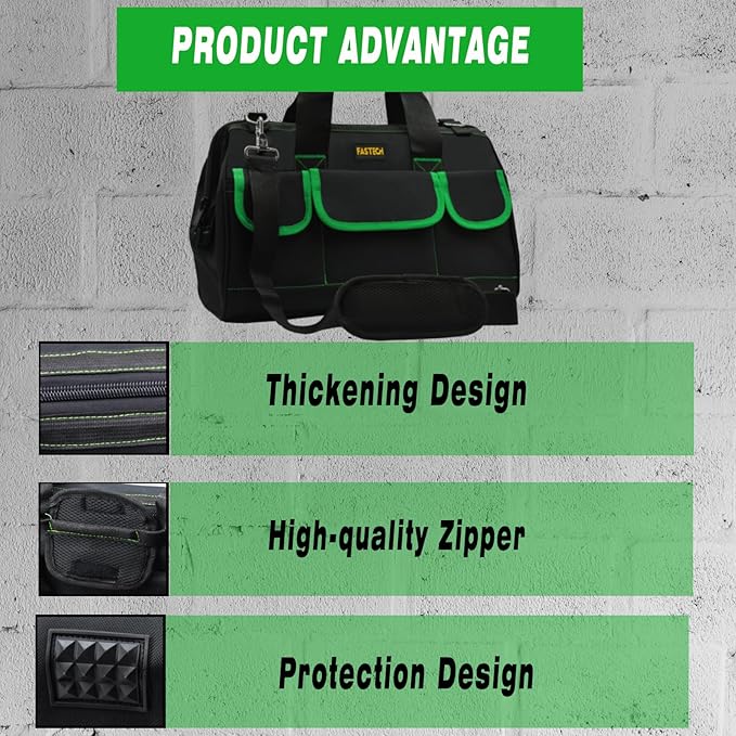 20 Inch Tool Bag With Comfortable Shoulder Straps, Waterproof Wide Mouth Tool Kit, Large Tool Bag Tool Storage Package For Men/Women (20IN Green)