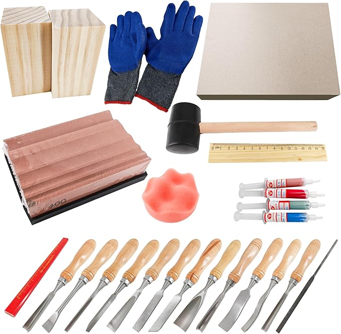 Wood Carving Kit, with Wooden Case, 25 Wood Carving Tools, Wood Carving Kit, Wood Carving Set, Wood Carving Tool Set, Wood Carving Kit for Beginners and Professionals, Carving Tools, 25 Piece Kit