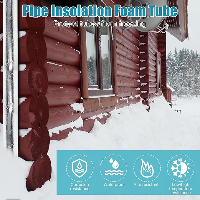 4 Pack Insulation Tubes 2 Inch, Pre-Slit Self-Adhesive Insulation Wrap, Highly Insulated for Copper Pipe, AC Line, Sprinkler (20mm Thick)