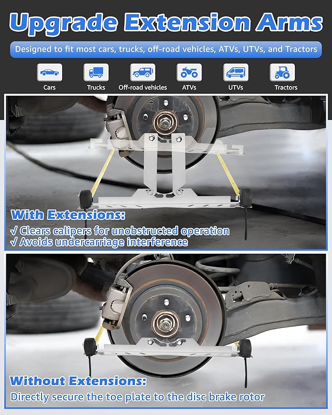 Upgraded Wheel Alignment Tool Kit, Toe Alignment Tool Plates with Extension Arms, Heavy Duty Front End Alignment Tool for Cars, Fast Precise DIY Toe Alignment at Home, Fits Lower Calipers, Silver