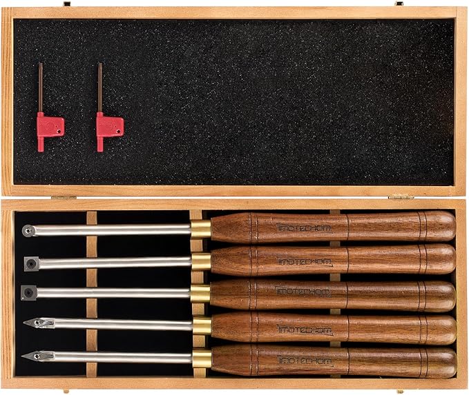 5-Pieces Carbide Tipped Woodturning Tools Lathe Chisel Set with Stainless Steel Blade, Wooden Box