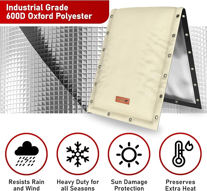 Redford Supply Co. Cold Snap (5°F) Backflow Preventer Insulation Cover, 3-Way Custom, 16"W x 26"H, Pipe Insulation, Water Sprinkler Covers for Outside, Sprinkler Backflow Cover for Winter (Beige)