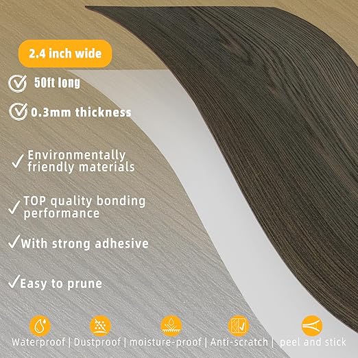 GSCIT Club Wood Grain Repair Tape, 2.4 inch X 50ft Self Adhesive Black Walnut Grain Repair Patch for Tables, Chairs, Baseboards, Doors, Windows, Floors, Handicraft DIY.