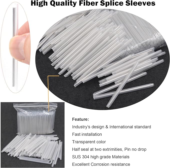 Premium Fiber Optic Fusion Splicing Sleeves Protector Adapter Heat Shrink Tube Clear 1000pcs Per Box 2.5mm Dia After Recovery, 40mm (L)