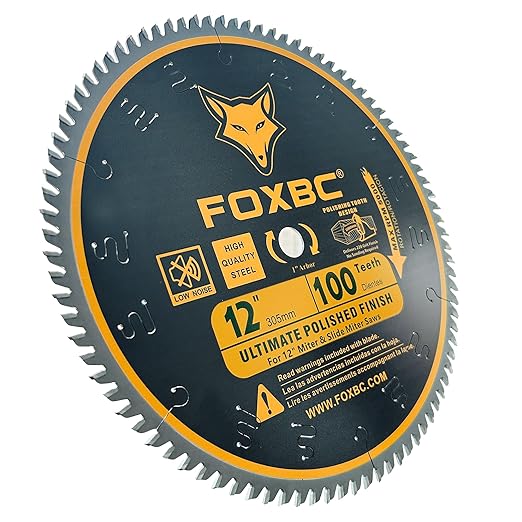 FOXBC 12 Inch Miter Saw Blade 100 Teeth Ultimate Polished Finish Saw Blade for Wood with 1 Inch Arbor
