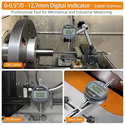 Neoteck DTI Digital Dial Indicator 0.01mm/0.0005 inch Digital Probe Indicator Dial Test Gauge Range 0-12.7mm/0.5 inch Dial Test Indicators Electronic Indicator Gauge