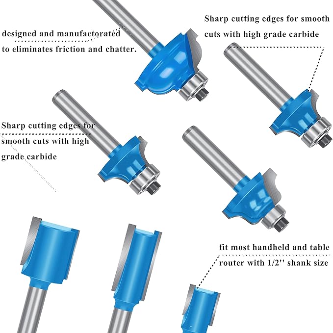 LEATBUY Router Bit Set 1/4 inch -37 PCS Tongue Groove Wood Milling Cutter Drilling Carbide Router Bits Tool for Door Table Cabinet Shelve Wall DIY Woodwork(1/4-angle)