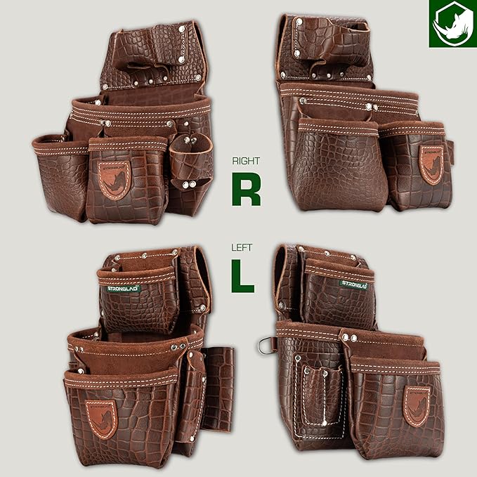 STRONGLAD Leather Carpenter Tool Belt - Top-Grain with 21 Pockets-Heavy Duty Framing Tool Belt & Carpenter Bags for Construction PR1000
