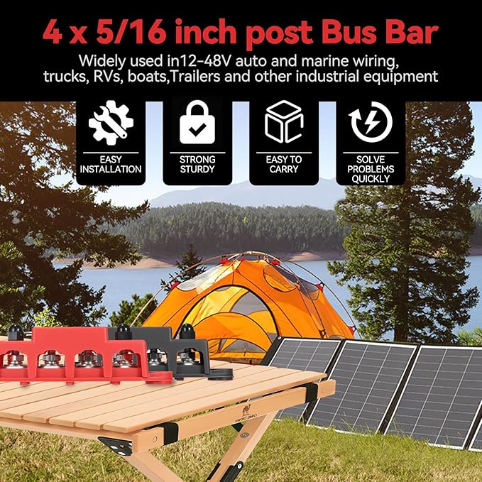 Heart Horse Power Distribution Block Bus Bar 5/16'' Terminal Stud 4 Post with Cover 250 Amp Rating for Marine Automotive and Solar Wiring RV Boat (250A, 5/16'', Red+Black)