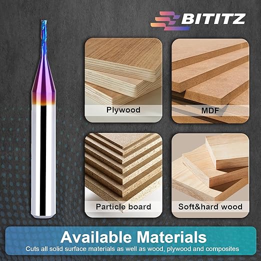 Upcut Spiral Router Bit 1/4 Inch Shank 1/16 Inch Cutting Diameter 1/4 inch Cutting Length with Extra Long Life Coating CNC Router Bits End Mill for Wood Cutting, Slot Mortise, Engraving