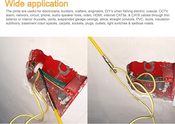 50 Feet Fiberglass Cable Wire Running Rod Coaxial Electrical Connectable Fish Tape Pull Kit