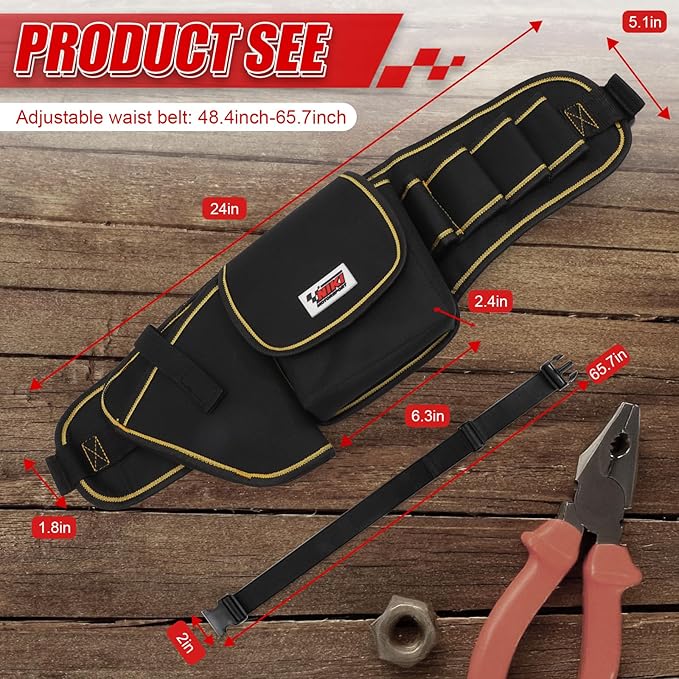 Tool Belt,600D Water-draining Oxford Cloth Tool Belts for Men,Electrician Tool Belt Widely Applied to Repairmen,Electrician,Carpenter,Construction (7 pocket)