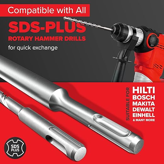 KSP-TEC® | Carbide - Cross Tipped SDS-Plus Rotary Hammer Drill and Chisle Bit Set with Storage Case for Masonry, Concrete, Brick, Stone