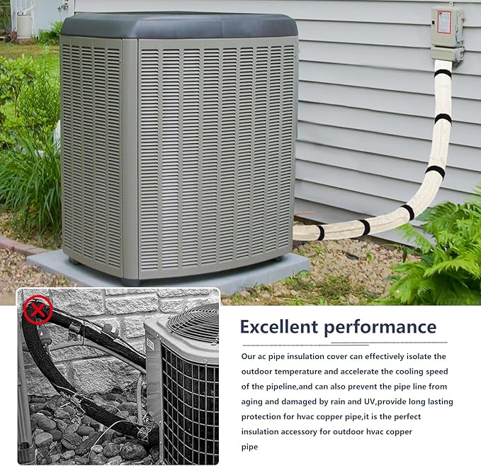 Outdoor 3-Layer HVAC Copper Pipe Insulation Cover,UV-Resistant 600D Oxford Cover for Outside AC Pipe Insulation,Weatherproof AC Line Sleeve Mini Split to Central Air,72" L×10.2" W,Beige