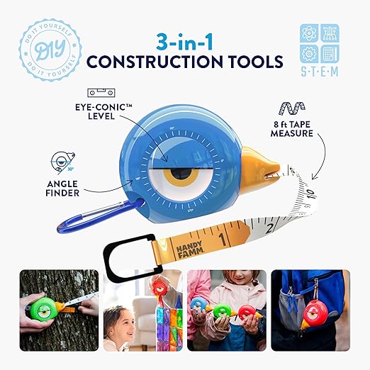 Handy Famm Children's Safety Tool Bundle - Hammer, Wrench, Screwdriver, Safety Glasses & Tape Measure for Kids - Real Tools, Made for Boys & Girls
