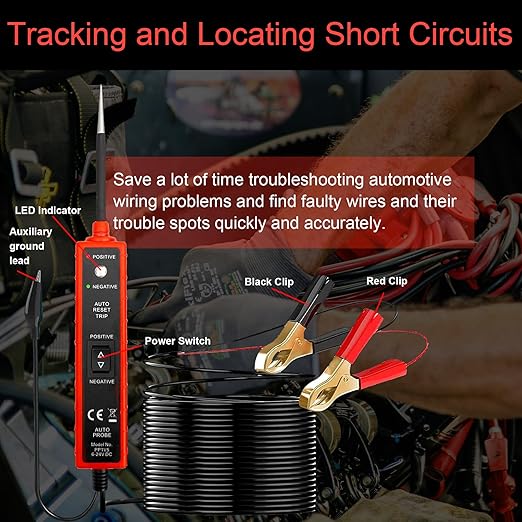 Power Circuit Probe Tester 6V-24V DC Test Light Car Fuse Tester Tool 12V Short Circuit Finder 12V Auto Electrical Tester Kit Component Tester Polarity Identify with Overload Protection,Long Test Lead