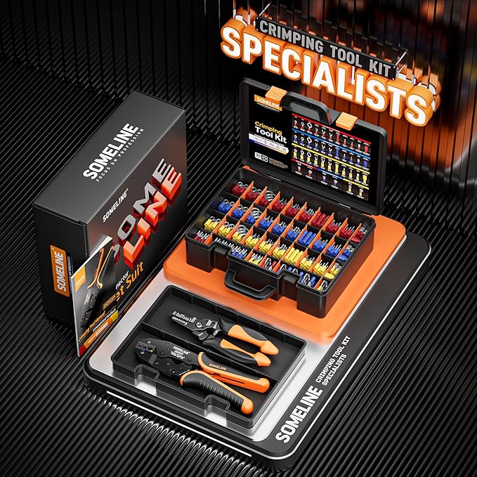 SOMELINE Wire Terminals Crimping Tool, with 39 Sizes Insulated Ratcheting Terminals Crimper Kit of AWG 22-10 Insulated Electrical Butt Bullet Spade Fork Ring Spade Splice Crimp Terminals