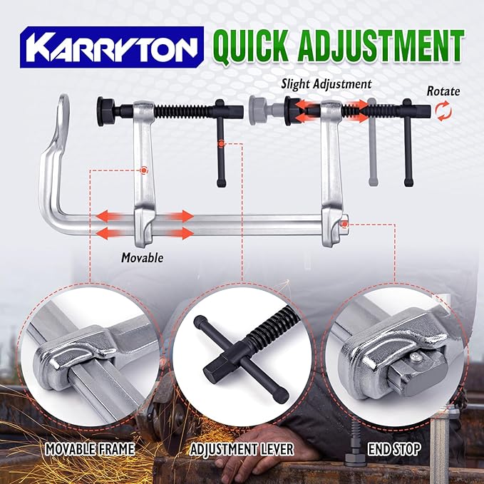 Heavy Duty 12" Inch F-Clamp w/Replaceable Pad, 5-1/2-Inch(140mm) Deep Throat, Bar Size 1-1/5" * 3/5" Drop Forged Steel Bar Clamps, 2900LB Clamping Force