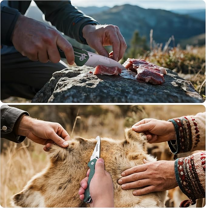 FLISSA Folding Utility Knife, 3-in-1 EDC Knife with Drop Point, Gut Hook & Replaceable Blades, Quick Change, Liner Lock, G10 Handle, Belt Clip for Outdoor & Everyday Use, Includes 16 Blades