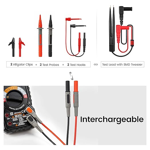 KAIWEETS Multimeter Test Lead Set for Electrical Testing, Soft Silicone Test Leads Kit for Fluke/AstroAI/INNOVA Multimeter Electronic Clamp Meter 11 PCS