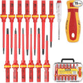HURRICANE 1000V Insulated Screwdriver Set, 15pc All-in-1 Professional Insulated Electrician Screwdriver Set CR-V Magnetic Robertson Square Phillips Slotted Pozi Torx Insulated Electrician Tool Kit