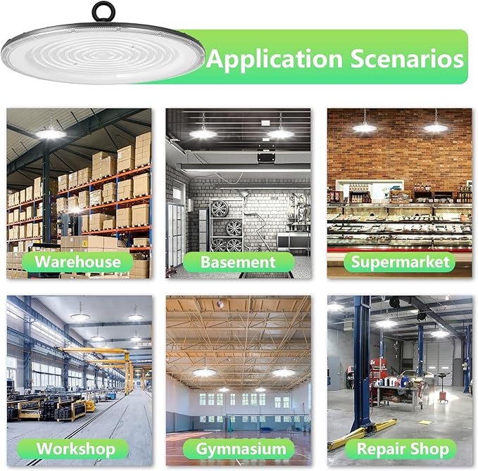 loyal LED High Bay Shop Lights: UFO Dimmable Commercial Lighting 6000K - for Warehouse Garage Workshop Gym,No Plug (500W, 6 Piece)