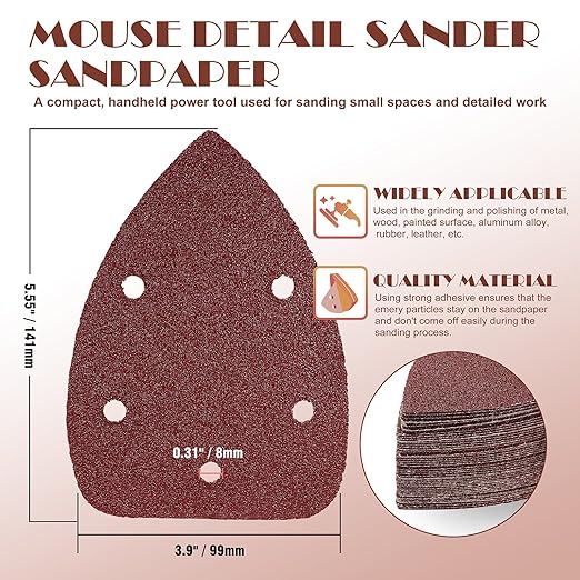 40 Grit Mouse Sander Sandpaper, Jamiikury 5 Hole Detail Sander Sandpaper Palm Sander Paper Mouse Sanding Pads Hook and Loop Sanding Sheets - Pack of 20