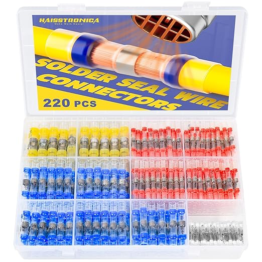 Haisstronica 220PCS Solder Seal Wire Connectors - Waterproof & Heat Shrink Electrical Connectors Kit (20Yellow 40White 80Red 80Blue)