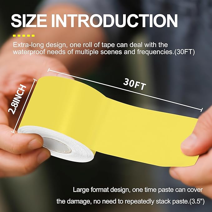 Waterproof Repair Tape for Fabric,RV Awning,Boat Covers,Tents,Tarp,Heavy Duty Outdoor Repair Patch - 2.8IN x 30FT（Yellow）