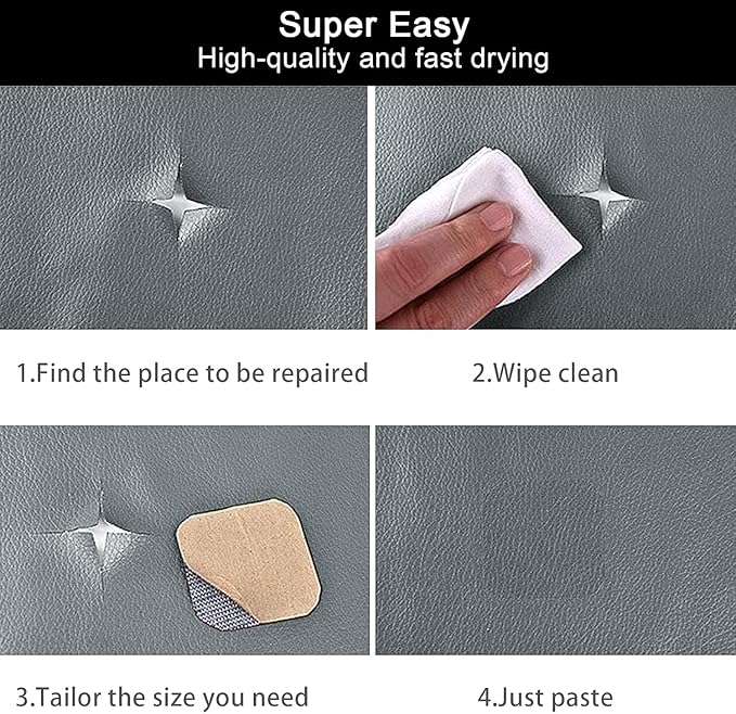 Leather Repair Patch Kit – 17x79 Inch Instant Repair for Scratches, Cracks & Peels on Furniture, Couch, Sofa, Car Seats, Handbags, Cabinets – Heavy-Duty Adhesive Leather Repair Tape (Grey)