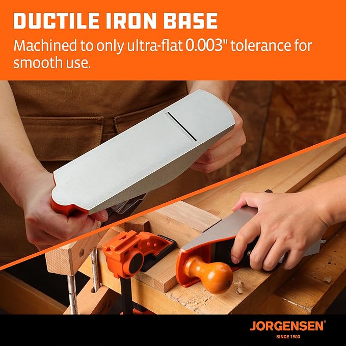 JORGENSEN No.4 10" Wood Planer, Hand Planer for Woodworking, Hand Plane, Wood Plane, Jack Plane for Trimming, Craft - Professional Smoothing Plane with Ductile Iron Body, Adjustable Cutting Depth