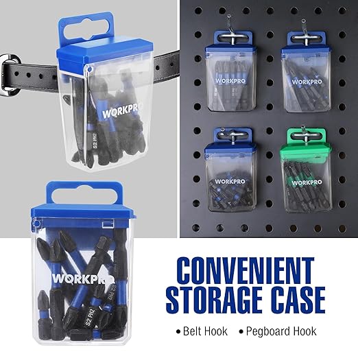 WORKPRO 16pcs PH2 Impact Phillips Screwdriver Bit Set, CNC Machined S2 Steel Tips with Magnetism, 1/4" Hex-Shank Driver Bits, 1"& 2" Long Impact Screwdriving Bits with Storage Box