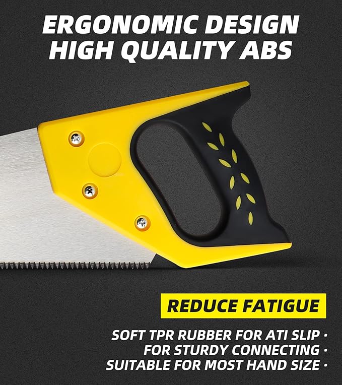 DOWELL 18-Inch Hand Saw with Comfortable Handle, 8 TPI and Made of 65 Manganese Steel - Ideal for Woodworking, Pruning, and Cutting - Includes Protective Cover