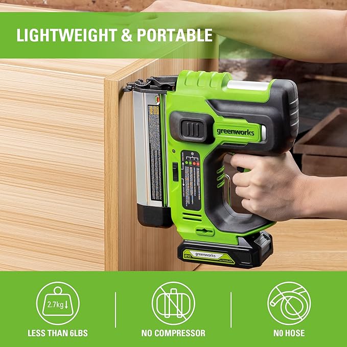 Greenworks 24V 18-Gauge Brushless Cordless AirStrike Brad Nailer (Tool Only), Green