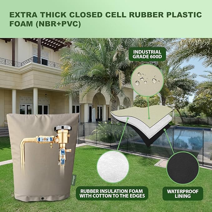 The Original Pipe Insulation Cover (5˚F) Winter Pipe Insulation (UV-Coated),Pump Cover, Sprinkler Irrigation Valve Cover, Backflow Preventer Freeze Protection (25W X 36H 4-Way)