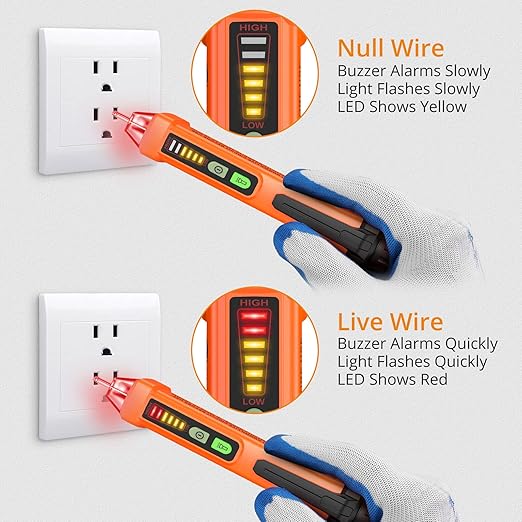 Neoteck Non-Contact AC Voltage Tester Pen, AC 12-1000V, LED Flashlight, Buzzer Alarm for Live/Null Wire Judgment