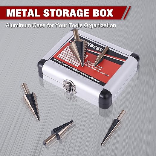 Step Drill Bits, 5PCS (44 Sizes) Metric HSS Step Unibit Drill Bit Set with Aluminum Case, Double Cutting Blades, High-Speed Steel, Multiple Hole Stepped Up Bits for DIY Lovers