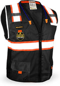 KwikSafety - Charlotte, NC - UNDERBOSS Safety Vest [11 POCKETS] Premium ANSI Class Unrated High Visibility Vest Construction Surveyor Reflective Vest Industrial Work Safety Vest for Men/Black Medium
