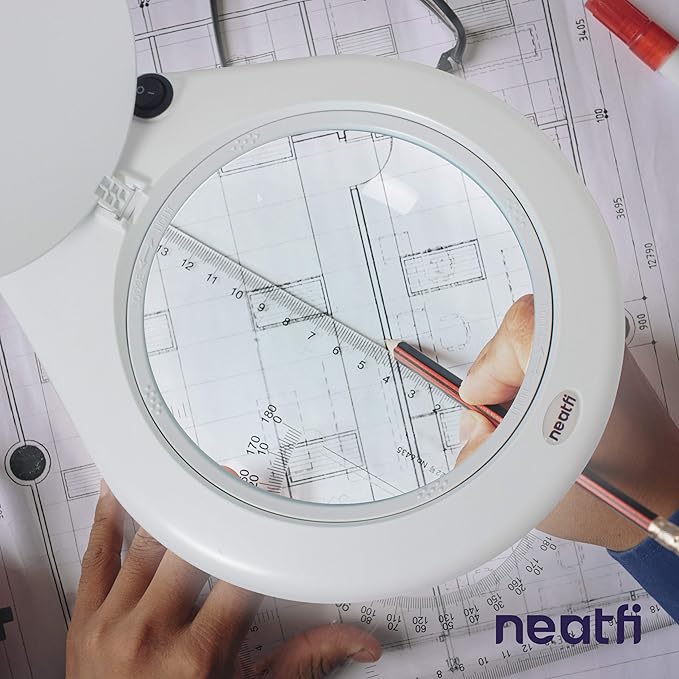 Neatfi Magnifying Lamp, 5 Diopter Glass Lens, 6500K Color Temperature, Eye-Friendly, Task Light for Sewing, Painting, Jewelry Making, and Reading (White, 7-Inch Lens with Clamp)