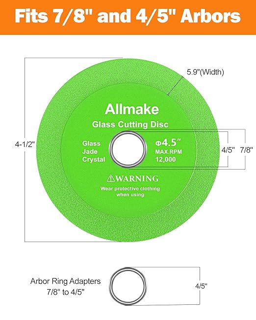 Glass Cutting Disc, Allmake 5pcs Rock Slab Grinding Disc 4.5 Inch for Angle Grinder, Diamond Glass Cutter Saw Blades for Grinding Cutting Bottle Crystal Ceramic Tile, Discos para Cortar Ceramica