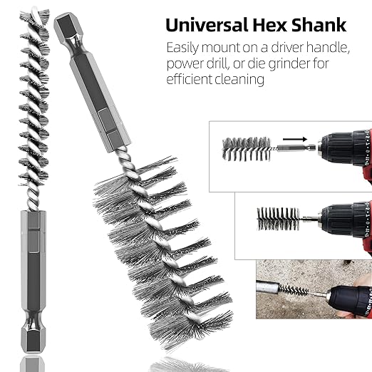 ASNOMY 6Pcs Wire Bore Brush for Drill,1/2” 3/4” 1” Stainless Steel Copper Pipe Cleaner Set for Power Drill Cleaning,Abrasive Drill Wire Brush with 1/4" Hex Shank