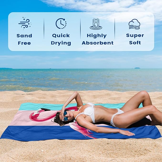 2 Pack Microfiber Beach Towel Oversized 71"x32" Sand Free Quick Dry Absorbent Lightweight Thin , Compact Towels for Travel Swimming Pool Yoga Gym Camping Beach Accessories Vacation Essentials Gift