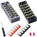 Terminal Block (2 Sets) 2Pcs 6 Positions Dual Row 600V 25A Screw Terminal Strip Blocks withCover&2 PcsPre-Insulated Barrier Termina Block Strip& 12Pcs Insulated Fork Wire Connector