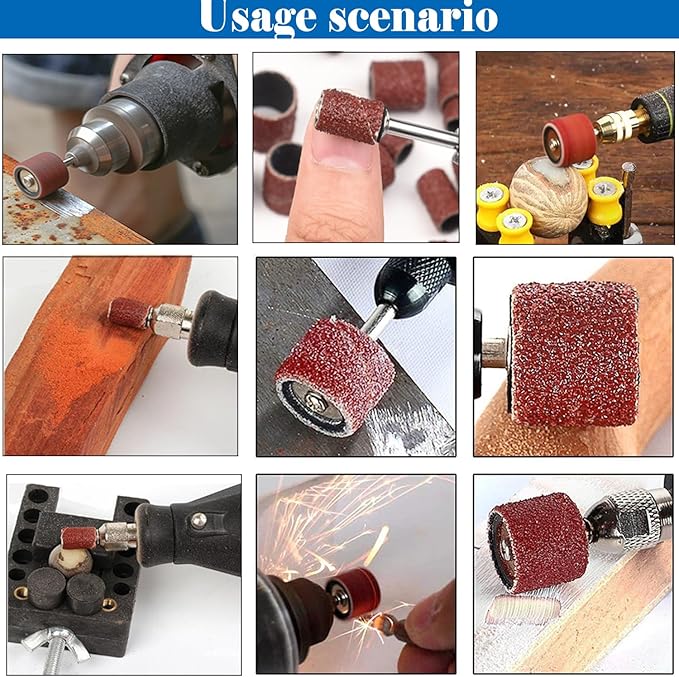 Sanding Drum Set for Dremel Rotary Tools-Includes 138 Aluminum Oxide Drum Sander Sanding Sleeves (80,120,240 Grit),12 Drum Mandrels and 9 Sanding Bits,Sanding Bits Tool Accessories with Box