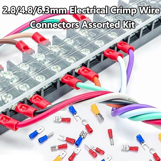 Tnisesm 300Pcs Spade Connector,Crimp Connectors 2.8mm 4.8mm 6.3mm Male and Female Spade Connector kit, 16 Types Crimp Terminals Electrical Connectors Includes Spade Ring Fork Wire Connectors