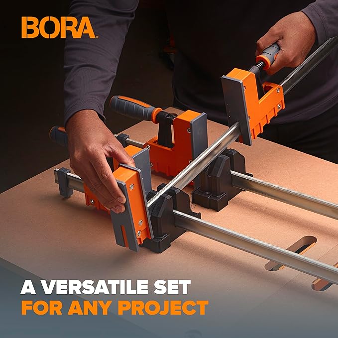 BORA 8pc Parallel Clamp Set, Includes 2 x 24" + 2 x 40" Woodworking Clamps with Rock-Solid, Even Pressure + 4 x Parallel Clamp Blocks, 571650