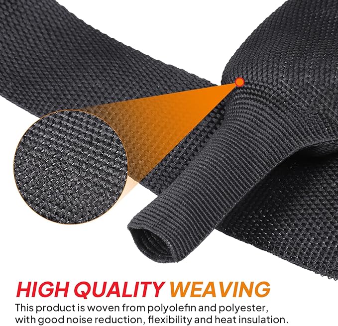Black 2:1 Ratio Automotive Heat Shrink Braided Sleeving,Wear-Resistant Flat Woven Shrinkable Sleeve Fabric Car Cable Wires Hoses Protection (1"-26ft)